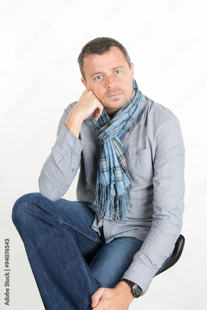 Happy and unshaven man wearing casual clothes Happy and unshaven man wearing casual clothes
