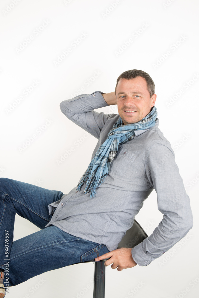 Happy and unshaven man wearing casual clothes Happy and unshaven man wearing casual clothes