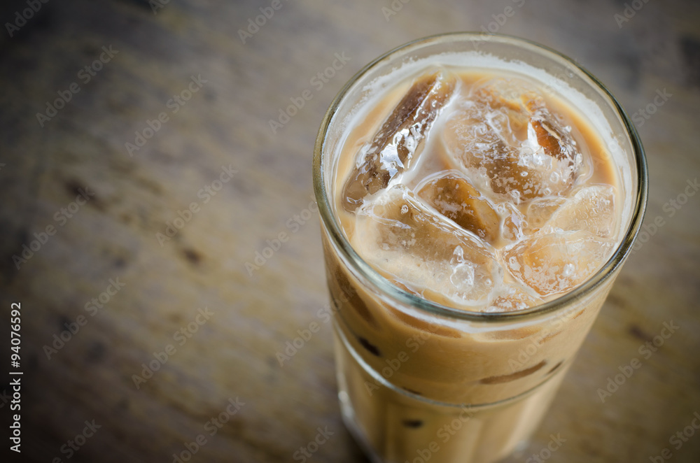 Glass Of Cold Coffee On Wood Table Glass Of Cold Coffee On Wood Table