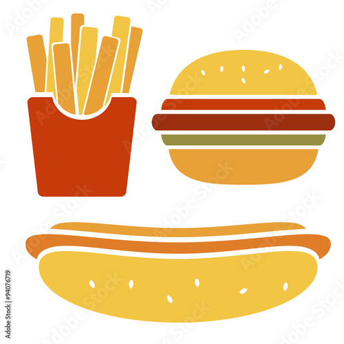 Vector fast food icon set isolated on white background
