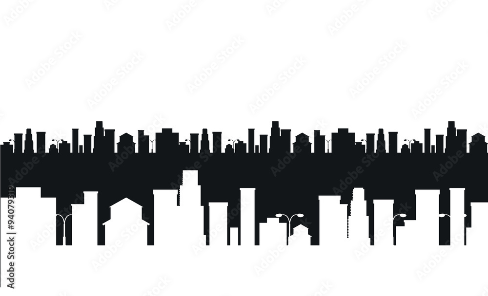 Vector black and white cities silhouette