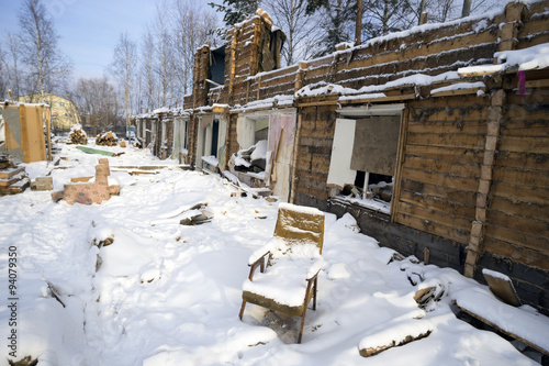 Dilapidated wooden house . photo