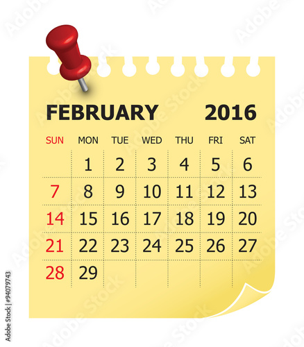 2016 Calendar- February