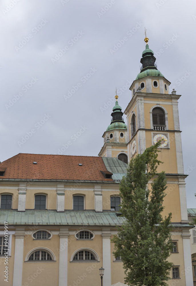 Fototapeta premium Saint Nicholas Cathedral of Ljubljana, Slovenia