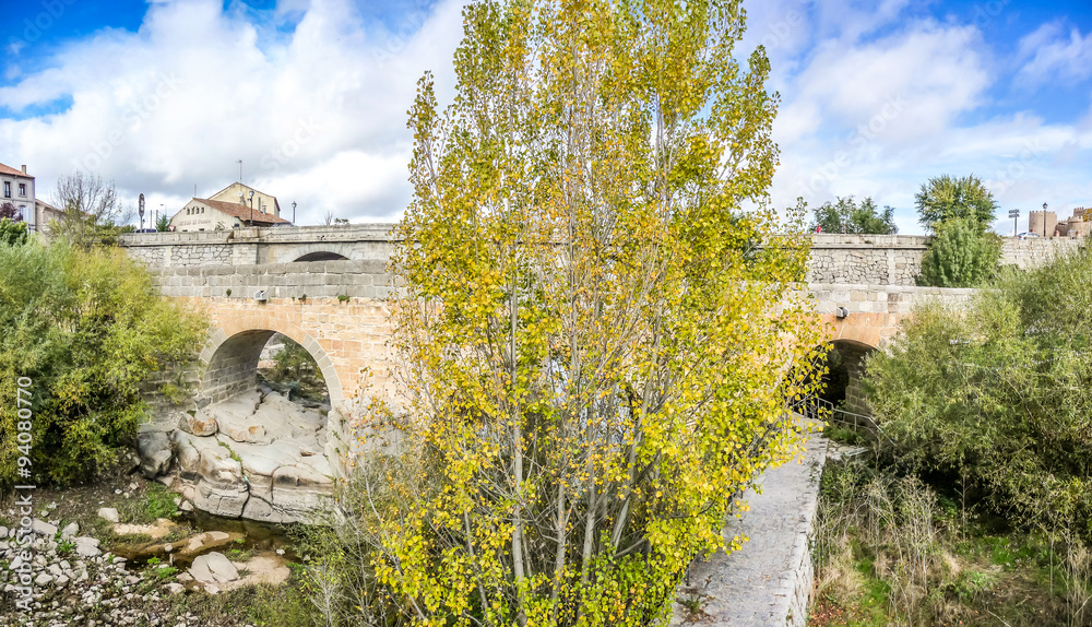 Historic roman bridge in Avila, Castilla y Leon, Spain