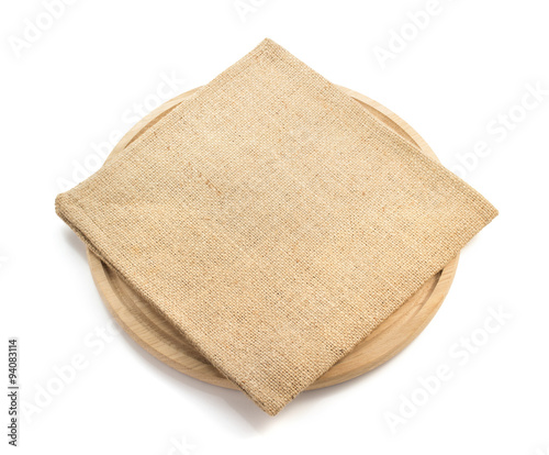 sack burlap napkin at cutting board