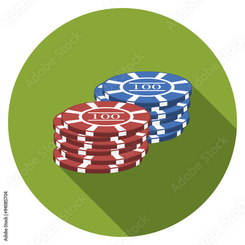 Flat design vector gambling chips icon with long shadow, isolated