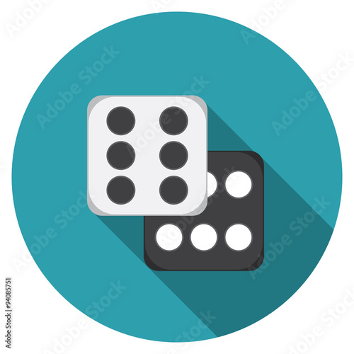 Flat design vector dice icon with long shadow, isolated