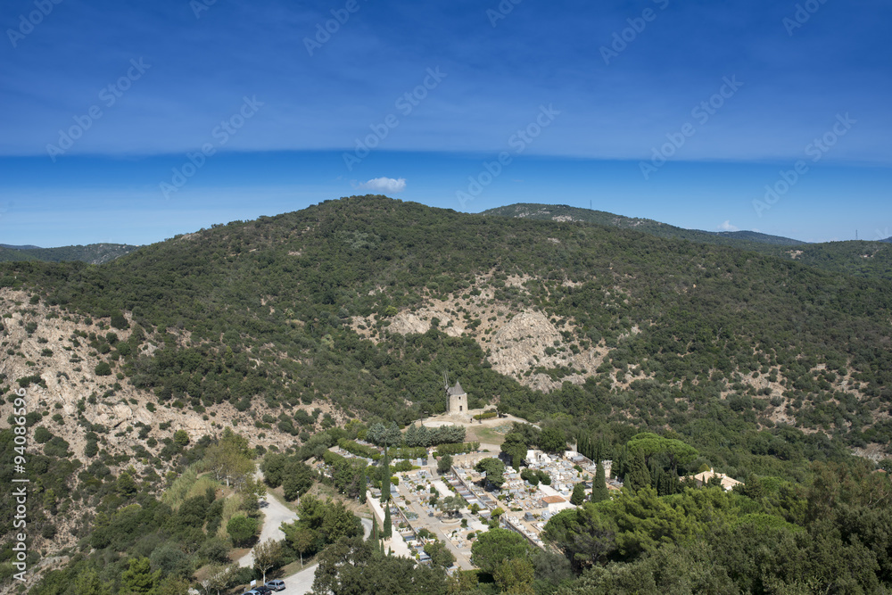 View of the mill of Grimaud with stunning panoramic - Grimaud - France, Departement Var, Côte d‘Azur