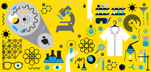 Composition with science symbols.