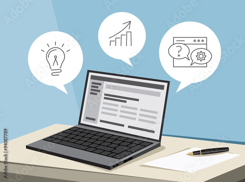 Modern infographics web applications. Software Development. Technical support. Contour simple icons. Vector flat illustration.