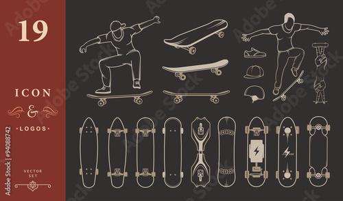 Set of Skateboards, Equipment, and Elements of Street Style
