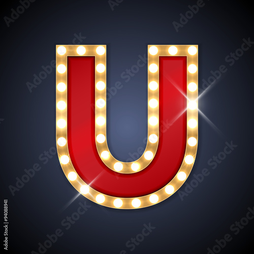 Letter U in shape of retro sing-board with lamps
