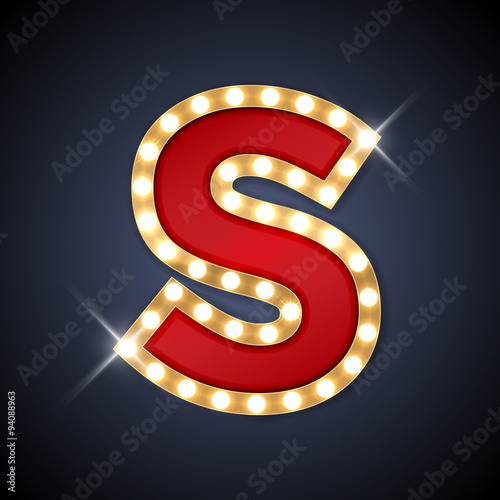 Letter S in shape of retro sing-board with lamps