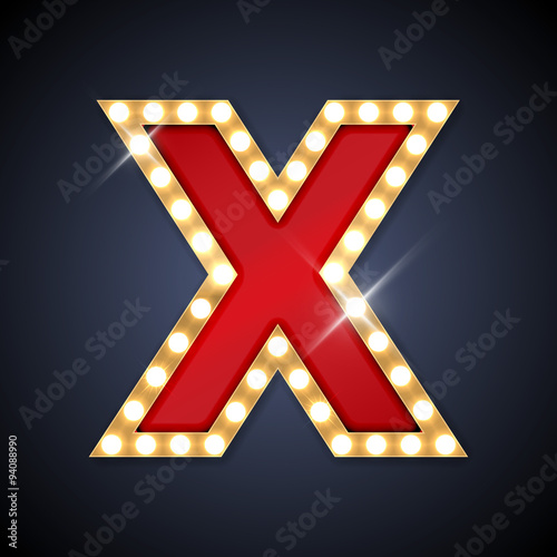 Letter X in shape of retro sing-board with lamps