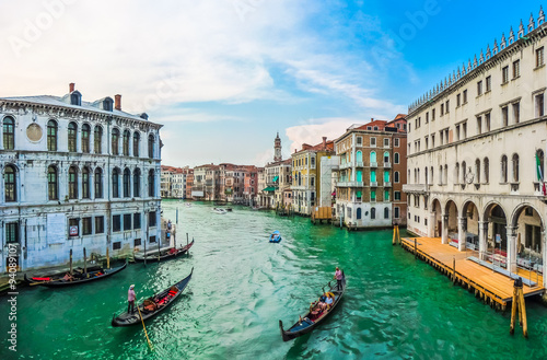 Panoramic view of famous Canal Grande from famous Rialto Bridge in Venice, Italy
