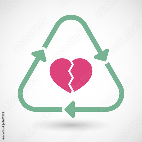 Line art recycle sign icon with a broken heart