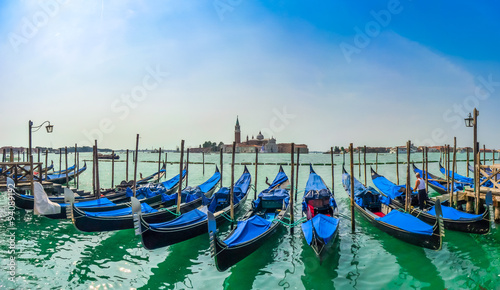 Gondolas on Canal Grande with San Giorgio Maggiore  Venice  Italy