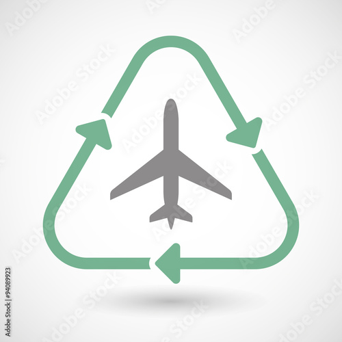 Line art recycle sign icon with a plane