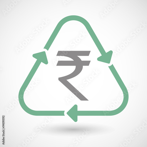 Line art recycle sign icon with a rupee sign