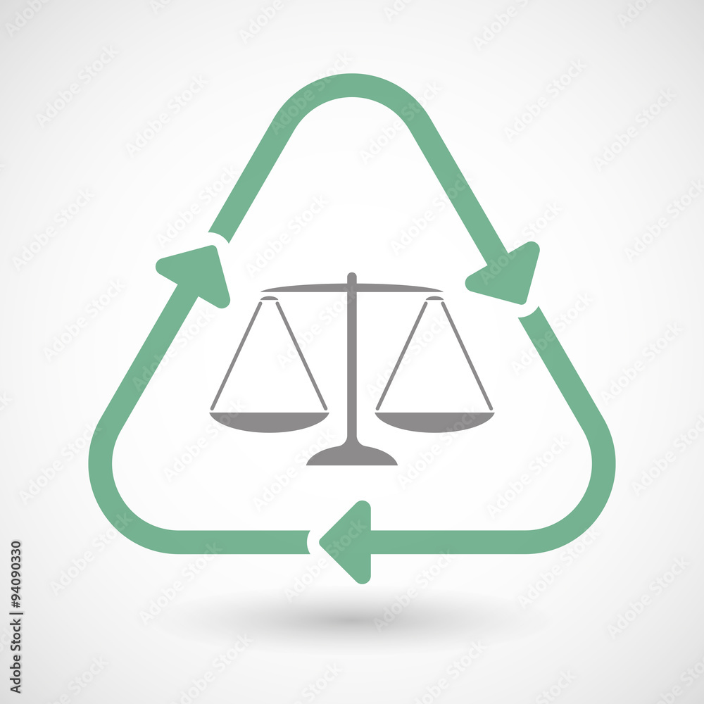Line art recycle sign icon with a justice weight scale sign Line art recycle sign icon with a justice weight scale sign