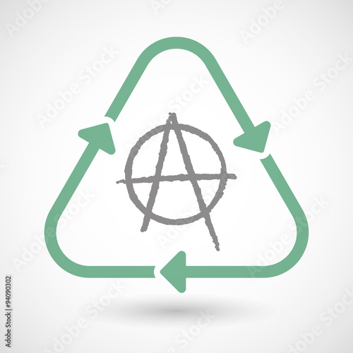 Line art recycle sign icon with an anarchy sign
