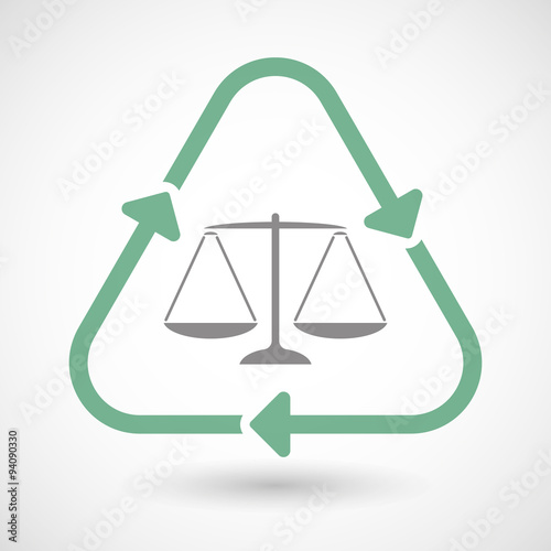 Line art recycle sign icon with a justice weight scale sign