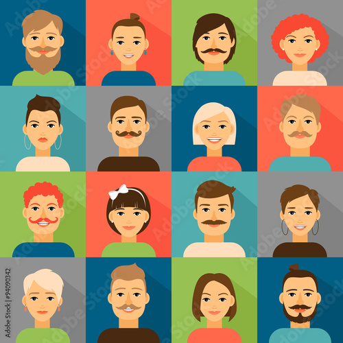 Avatar app icons. User hipster face set