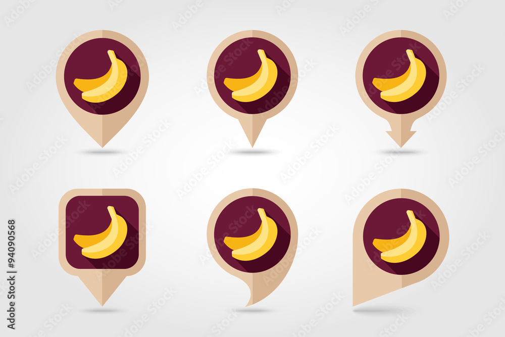 Banana mapping pins icons Banana mapping pins icons