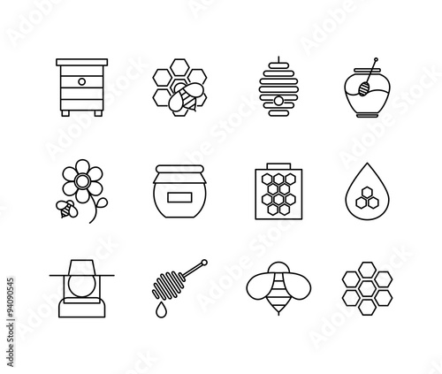 Honey thin line icons set