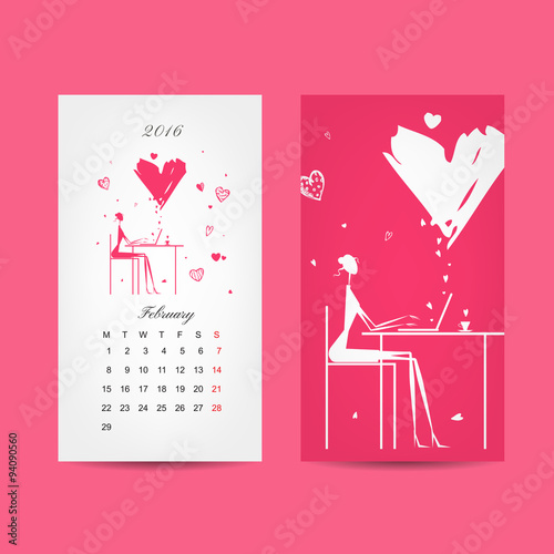 Calendar 2016 grid. Fashion girls design