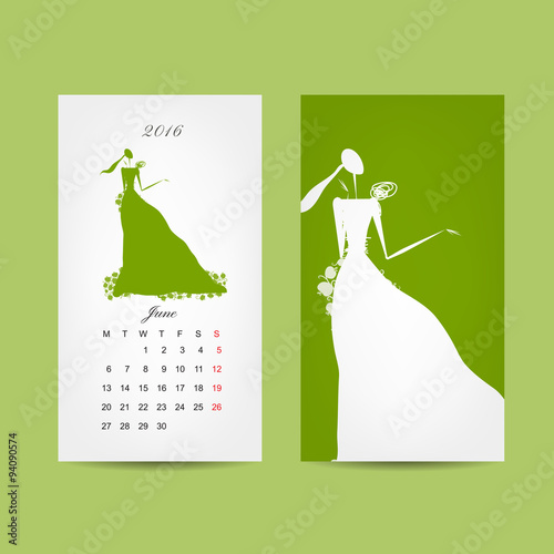 Calendar 2016 grid. Fashion girls design