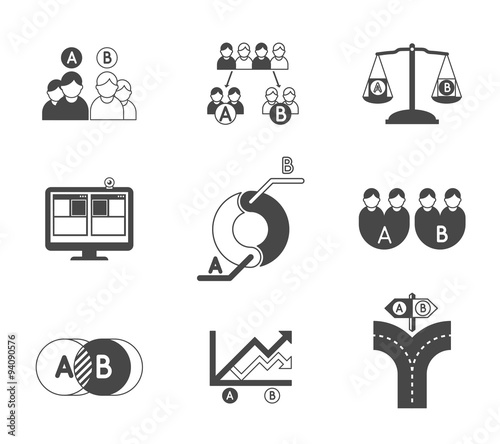 Split testing A and B black icons