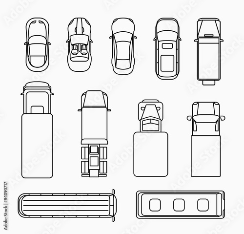 Cars thin line icons top view