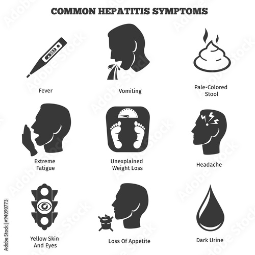 Hepatitis symptoms vector icons set