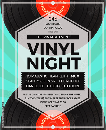 Vector vintage vinyl LP DJ party poster