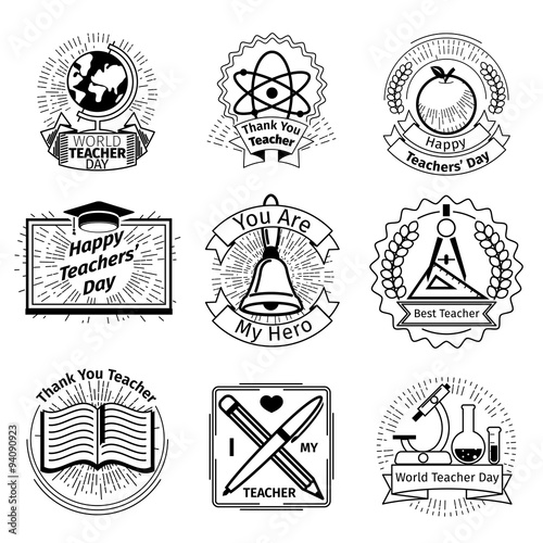 Teachers day emblems set. School and education logos
