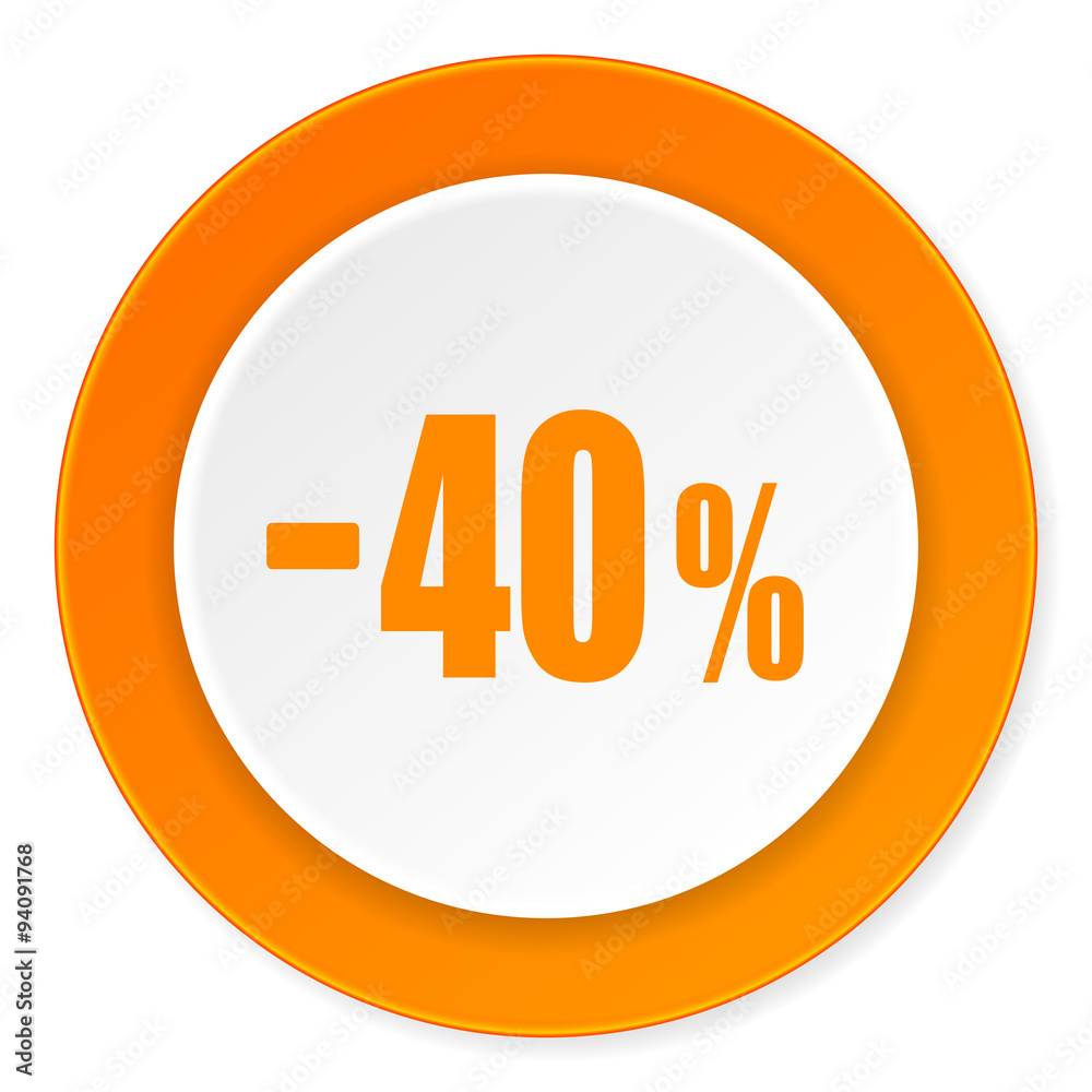 40 percent sale retail orange circle 3d modern design flat icon on white background 40 percent sale retail orange circle 3d modern design flat icon on white background