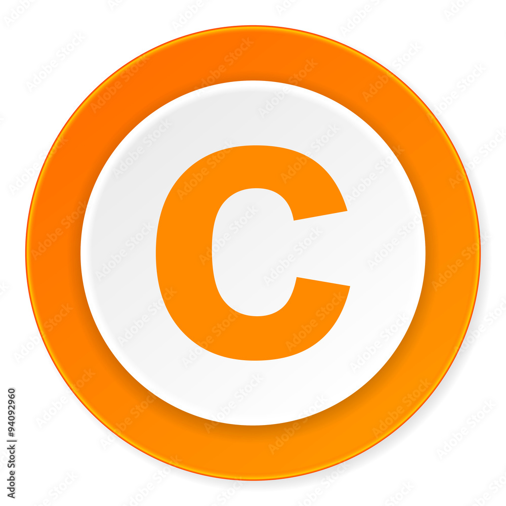 copyright orange circle 3d modern design flat icon on white background copyright orange circle 3d modern design flat icon on white background