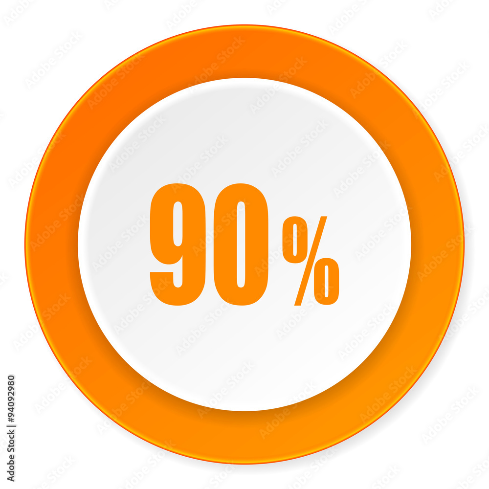 90 percent orange circle 3d modern design flat icon on white background 90 percent orange circle 3d modern design flat icon on white background
