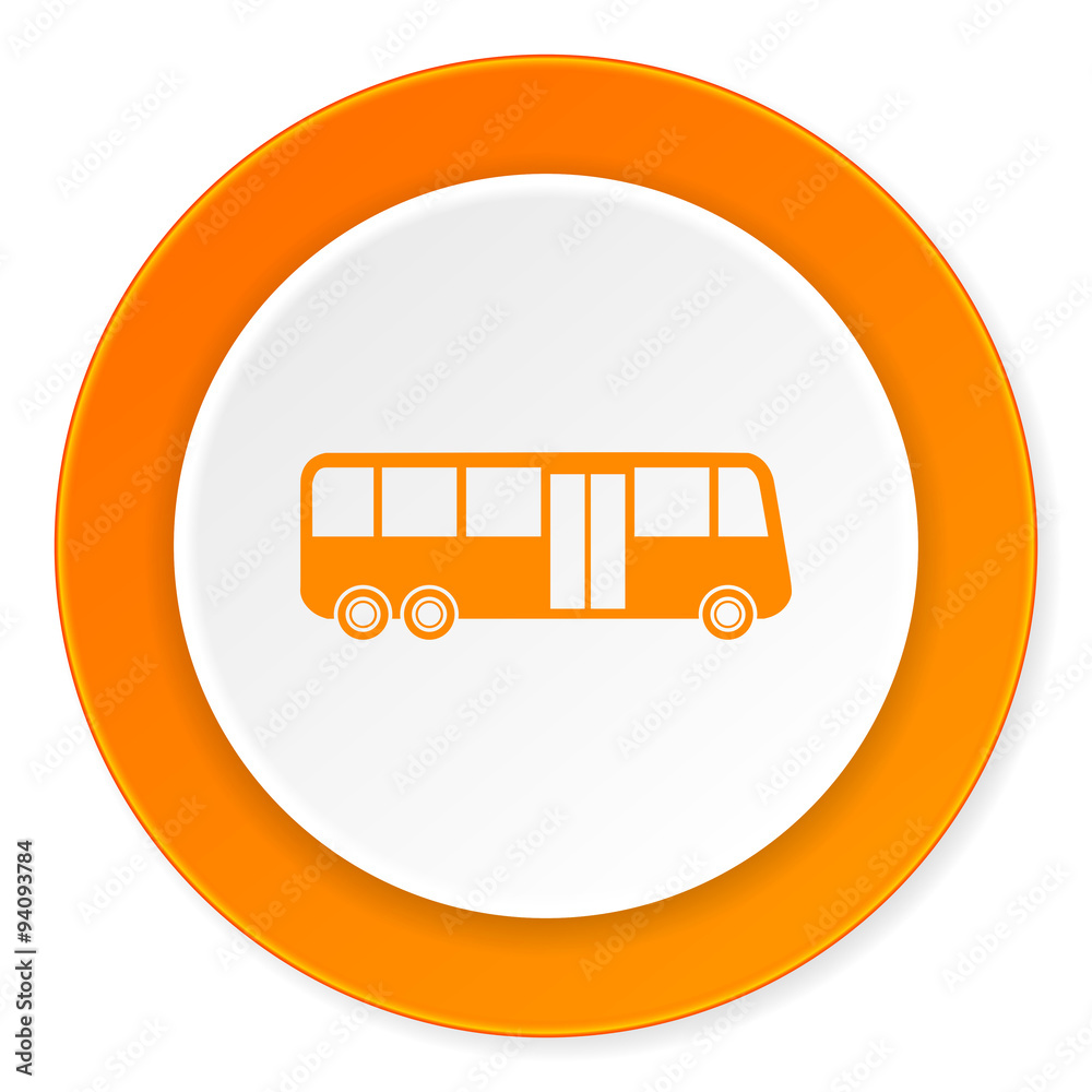 bus orange circle 3d modern design flat icon on white background bus orange circle 3d modern design flat icon on white background