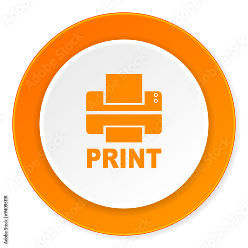 printer orange circle 3d modern design flat icon on white background
