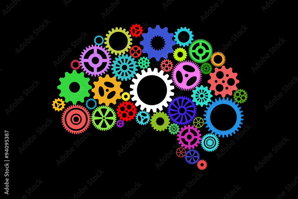 Artificial intelligence with human brain shape and gears Artificial intelligence with human brain shape and gears