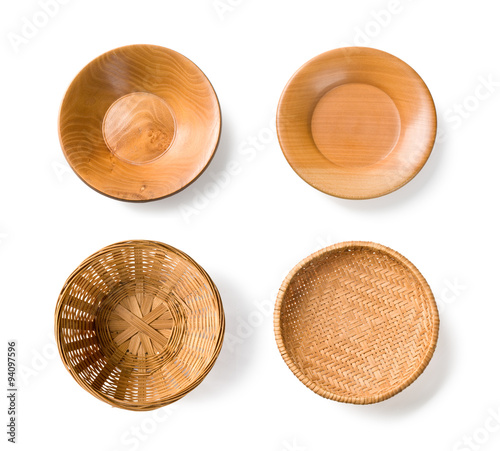 Brown wicker basketand plate