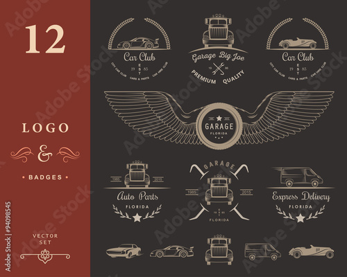 Set of vintage badges car club and garage