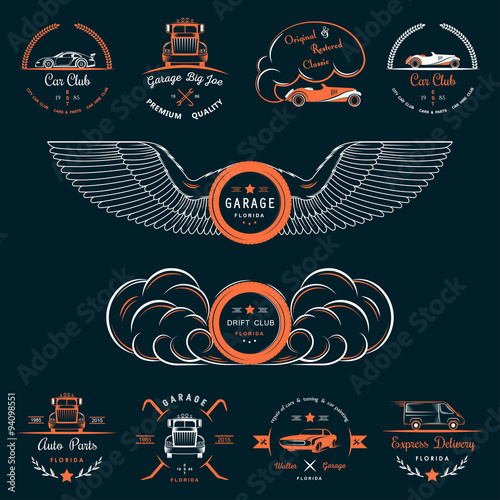 Set of vintage badges car club and garage