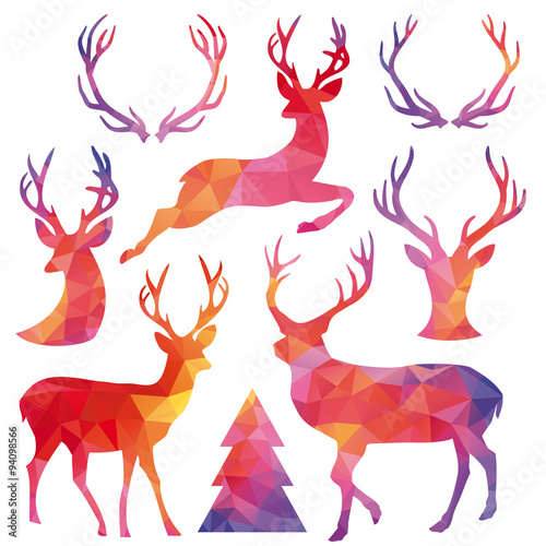 Polygon Christmas deer, vector set photo