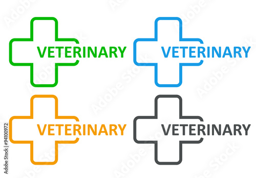 Texto VETERINARY en una cruz con varios colores