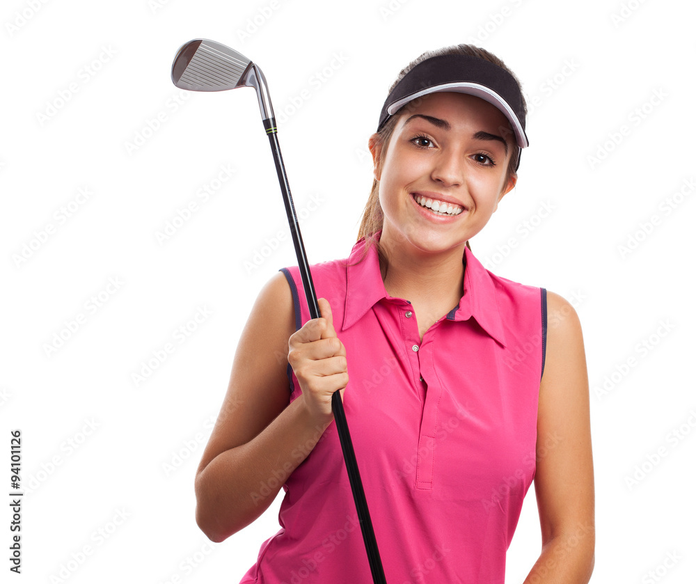 portrait of pretty girl holding a golf stick portrait of pretty girl holding a golf stick
