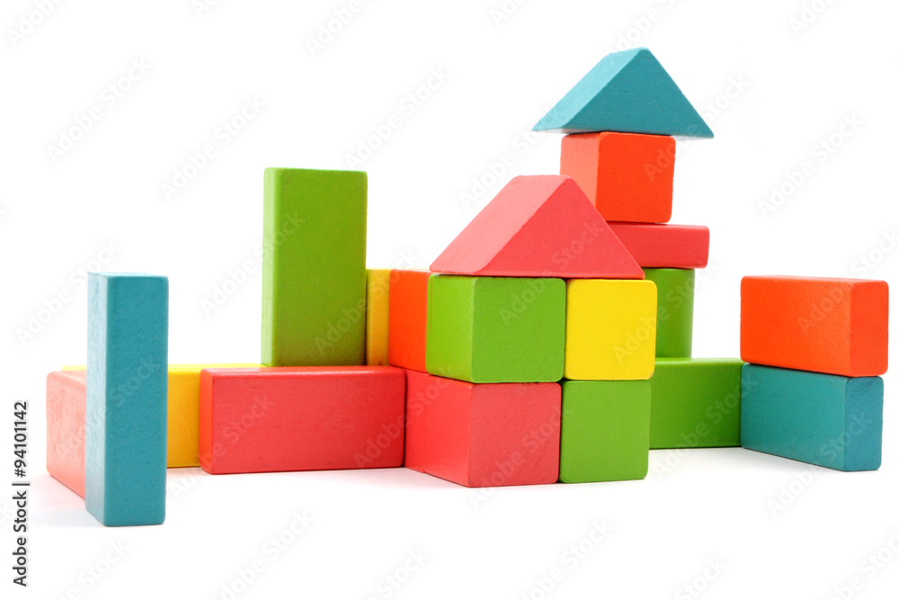 Wooden blocks, different shapes and colors - obrazy, fototapety, plakaty 